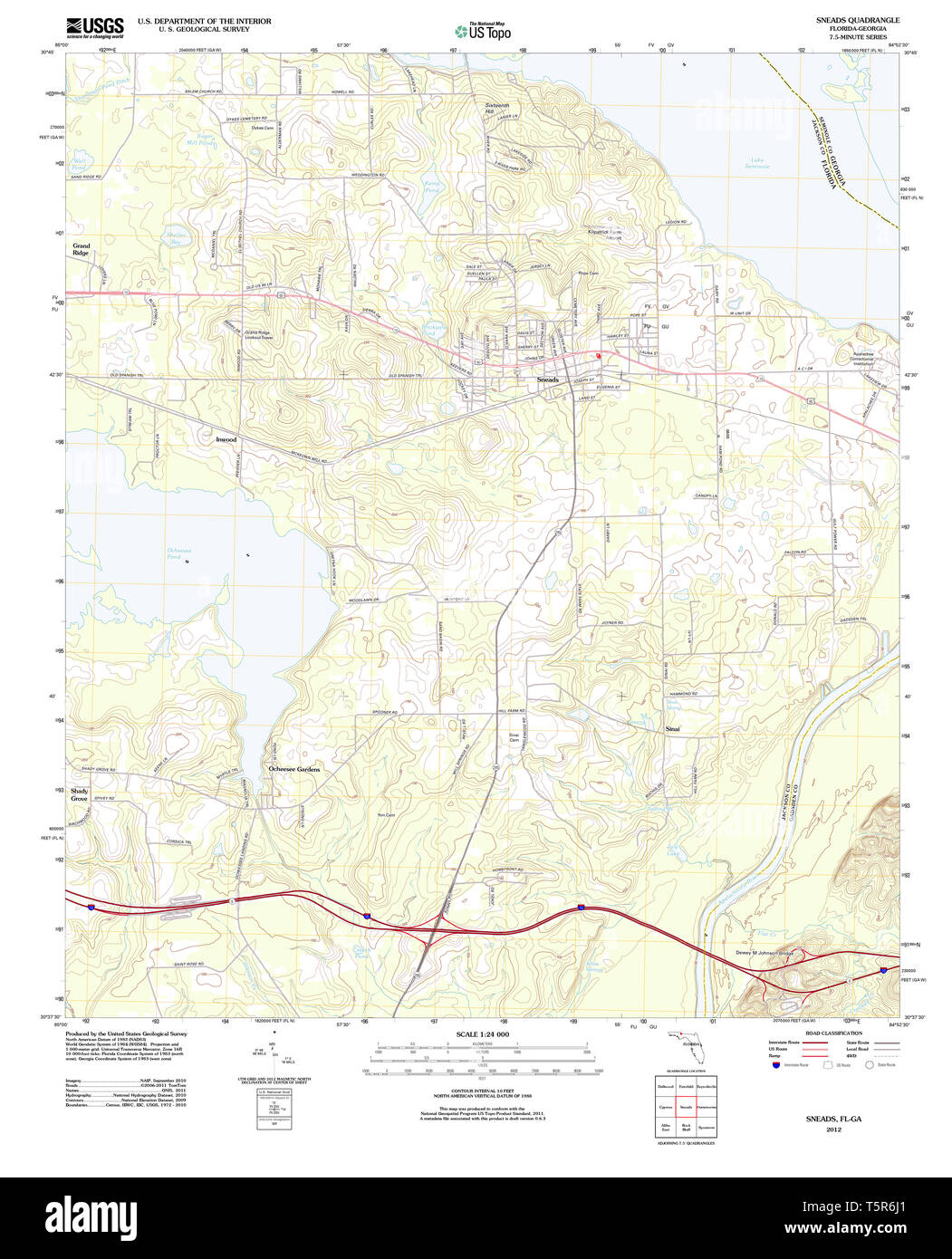 USGS TOPO Map Florida FL Sneads 20120801 TM Restoration Stock Photo Alamy