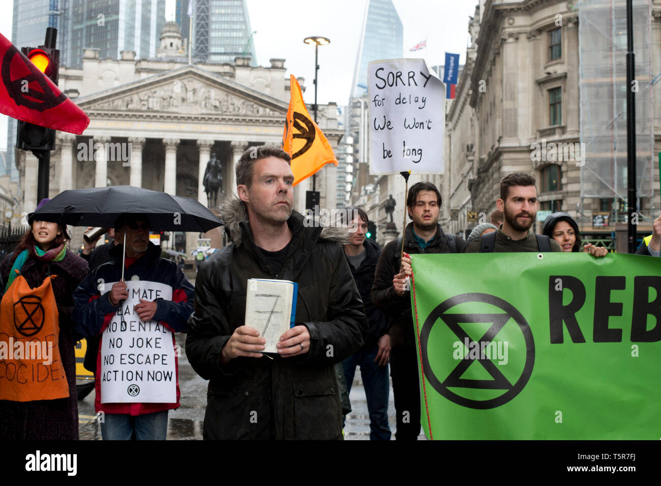 Extinction Rebellion protest, London . April 25th 2019. Rebels swarm at Bank stopping traffic for seven minutes at a time to draw attention to the cli Stock Photo