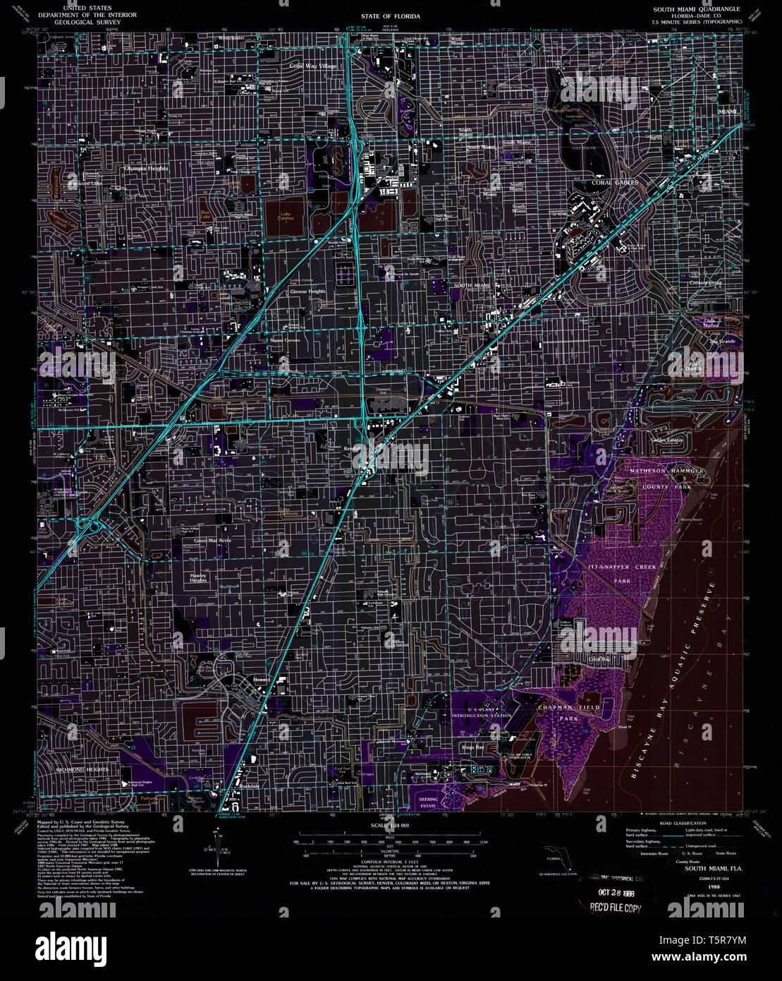 USGS TOPO Map Florida FL South - Usgs Topo Map Florida Fl South Miami 348558 1988 24000 Inverted Restoration T5R7YM