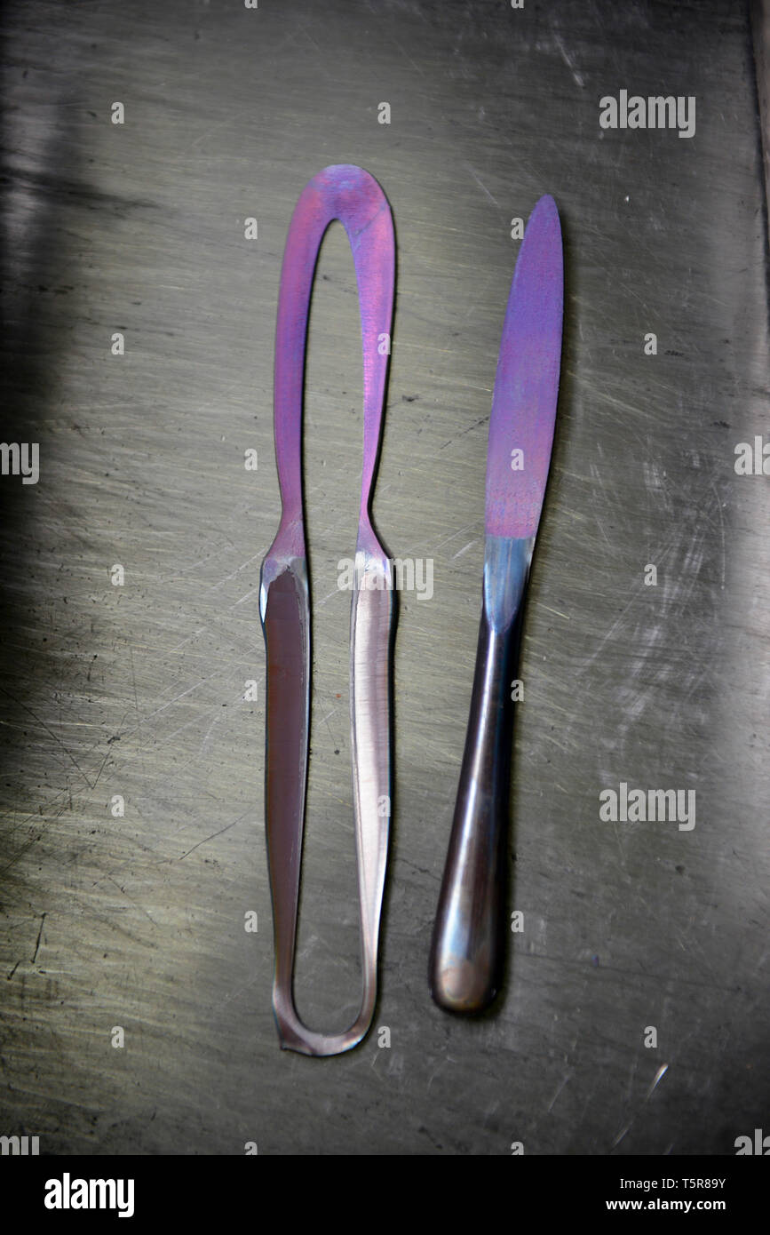 Guy Degrenne factory in Vire (Normandy, north-western France), specialized  in cutlery and silverware. Stainless steel silverware workshops: knives  Stock Photo - Alamy