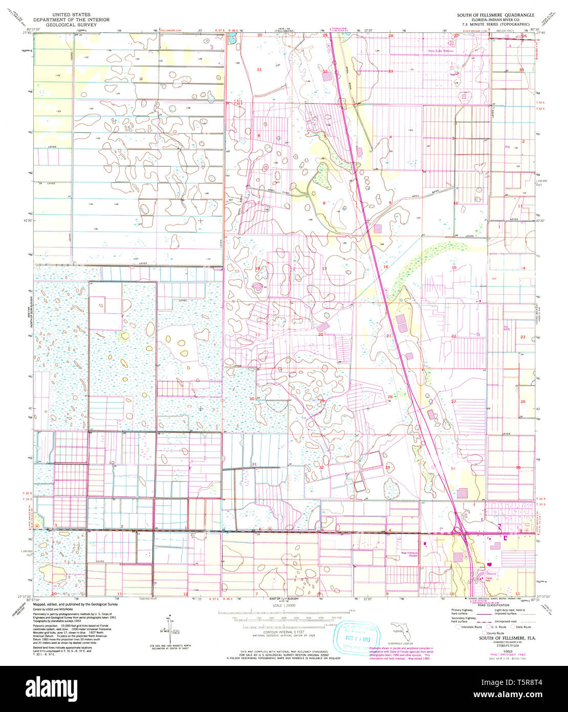 USGS TOPO Map Florida FL South - Usgs Topo Map Florida Fl South Of Fellsmere 348573 1953 24000 Restoration T5R8T4