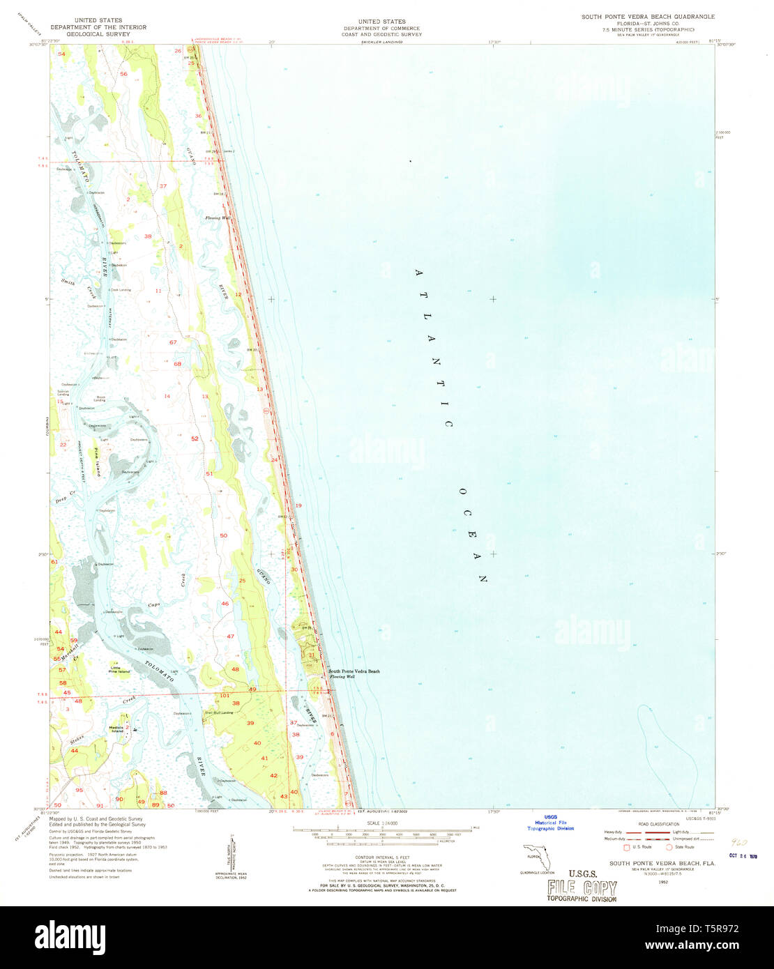 Usgs Topo Map Florida Fl South Ponte Vedra Beach 348581 1952 24000