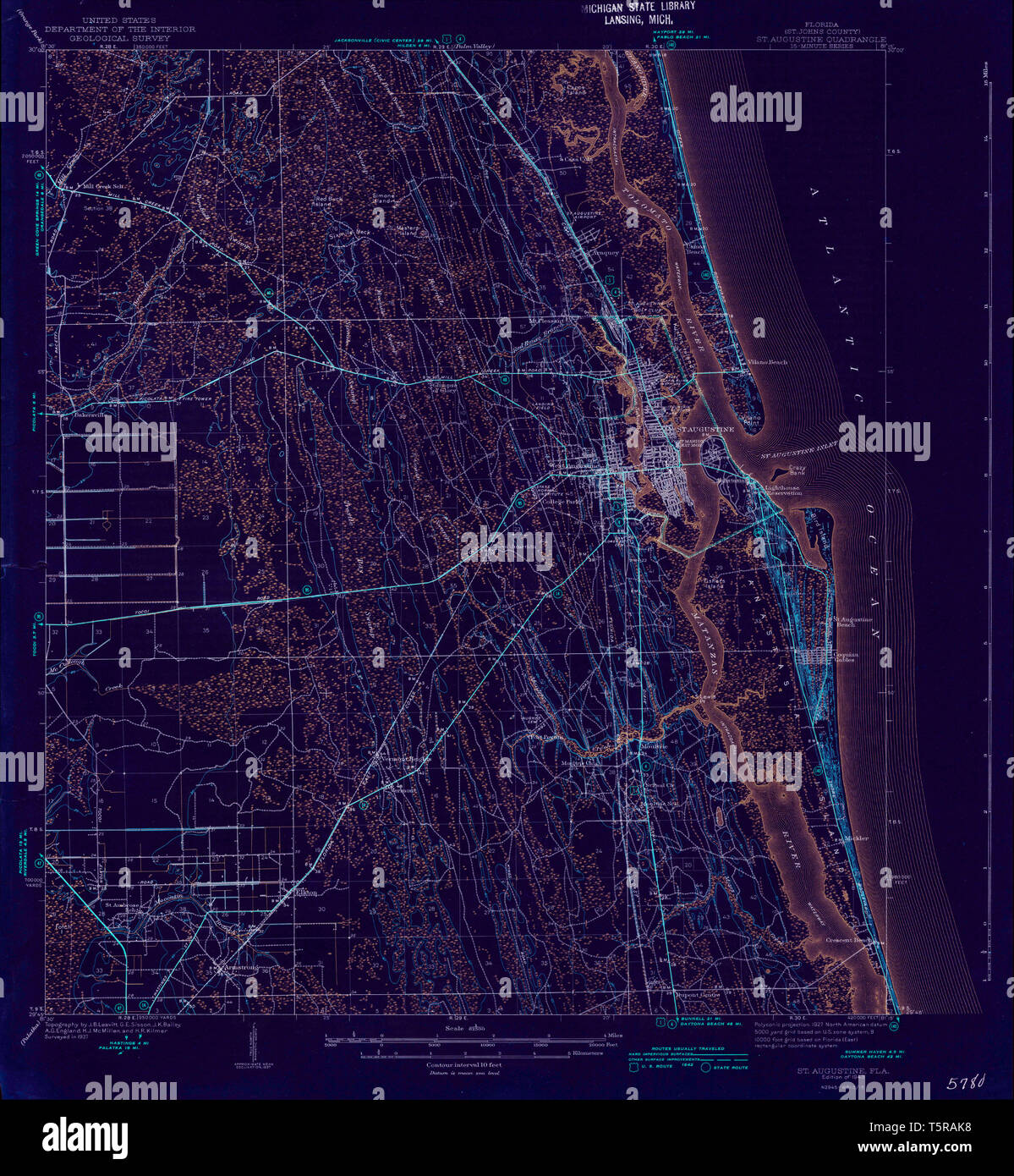 USGS TOPO Map Florida FL St Augustine - Usgs Topo Map Florida Fl St Augustine 348687 1943 62500 Inverted Restoration T5RAK8 