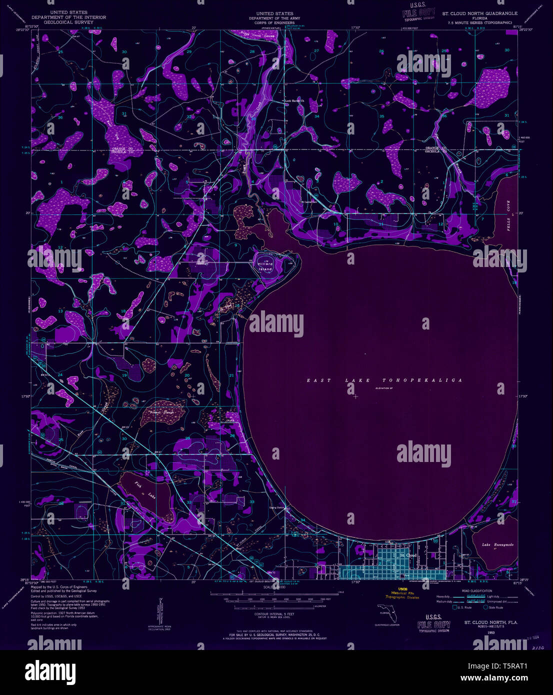 USGS TOPO Map Florida FL St Cloud - Usgs Topo Map Florida Fl St Cloud North 348624 1953 24000 Inverted Restoration T5RAT1 