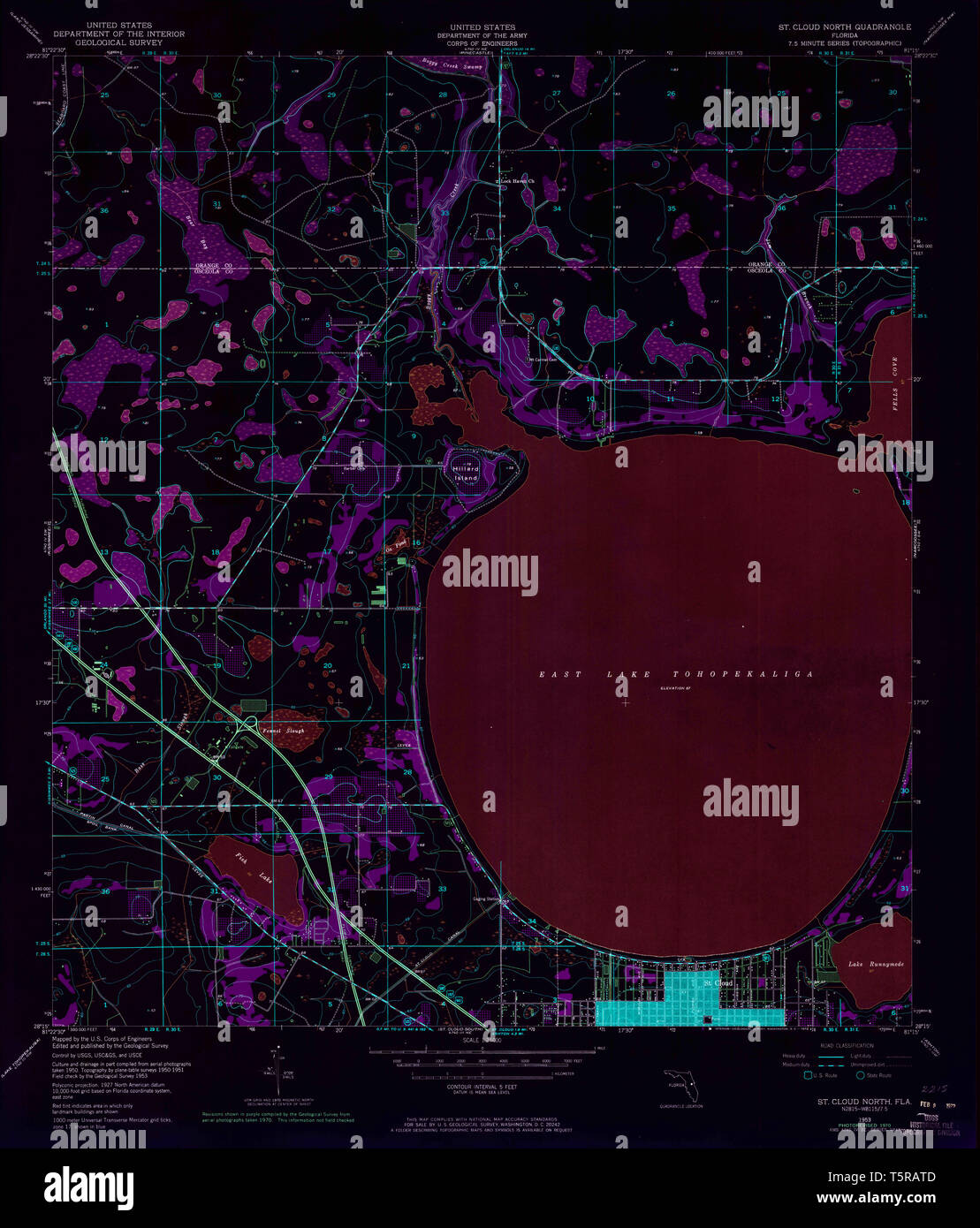 USGS TOPO Map Florida FL St Cloud - Usgs Topo Map Florida Fl St Cloud North 348625 1953 24000 Inverted Restoration T5RATD