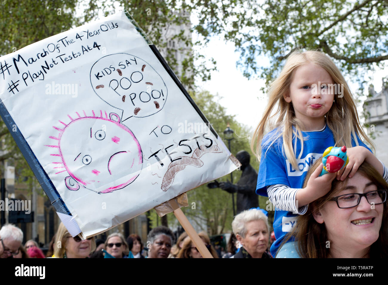 Westminster April 25th 2019. 'March of the four year olds', a protest against testing organised by 'More than a score'. Angela Roy with her 3 year old Stock Photo