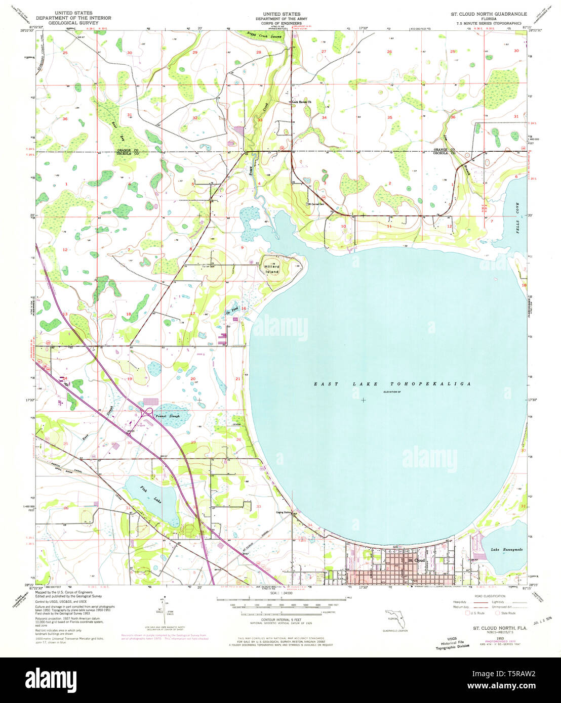 USGS TOPO Map Florida FL St Cloud - Usgs Topo Map Florida Fl St Cloud North 348626 1953 24000 Restoration T5RAW2 