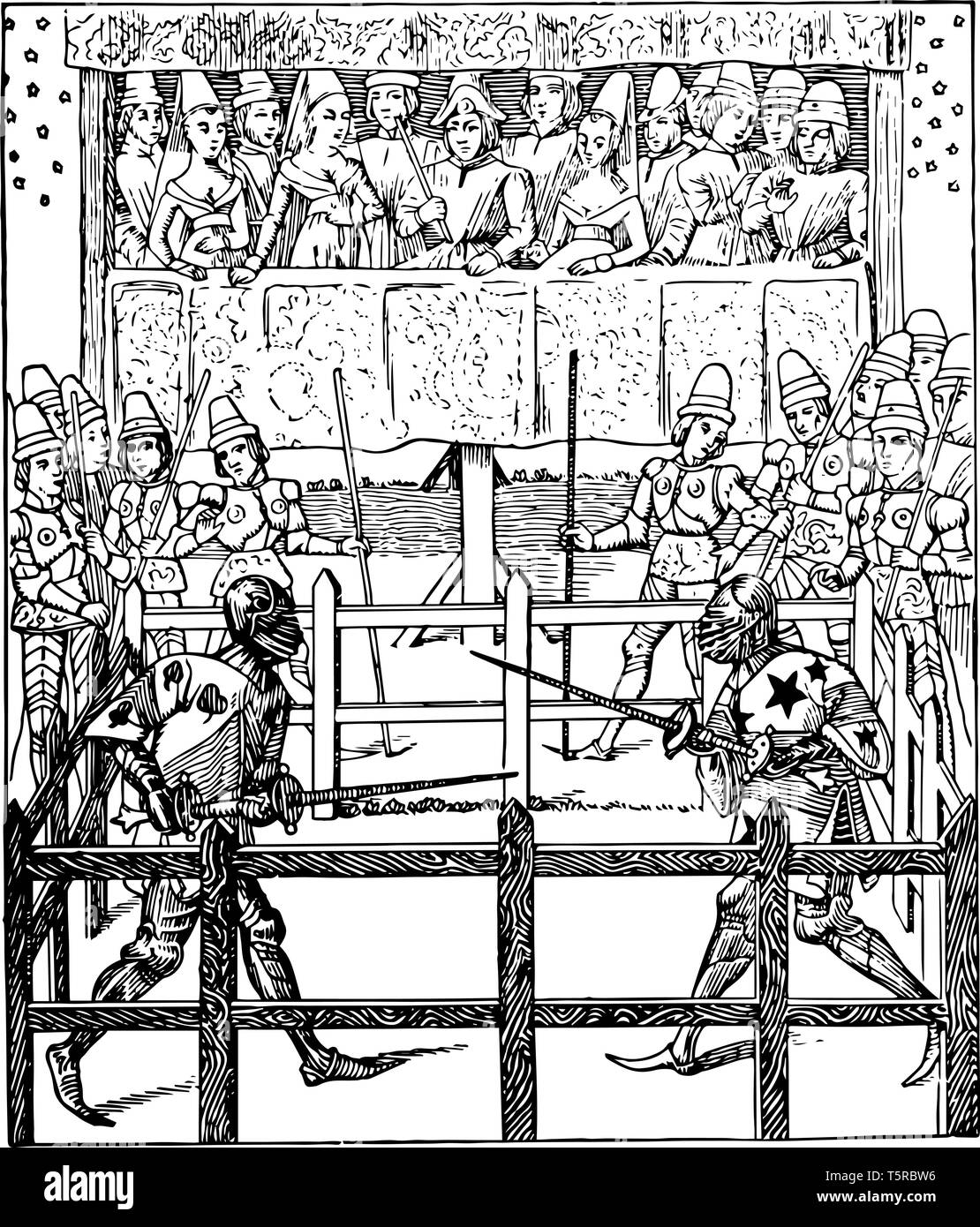 picture Two People Fighting Drawing https www alamy com two people in the picture are fighting each other for justice some people outside the ring are watching the fight vintage line drawing or engraving image244532658 html