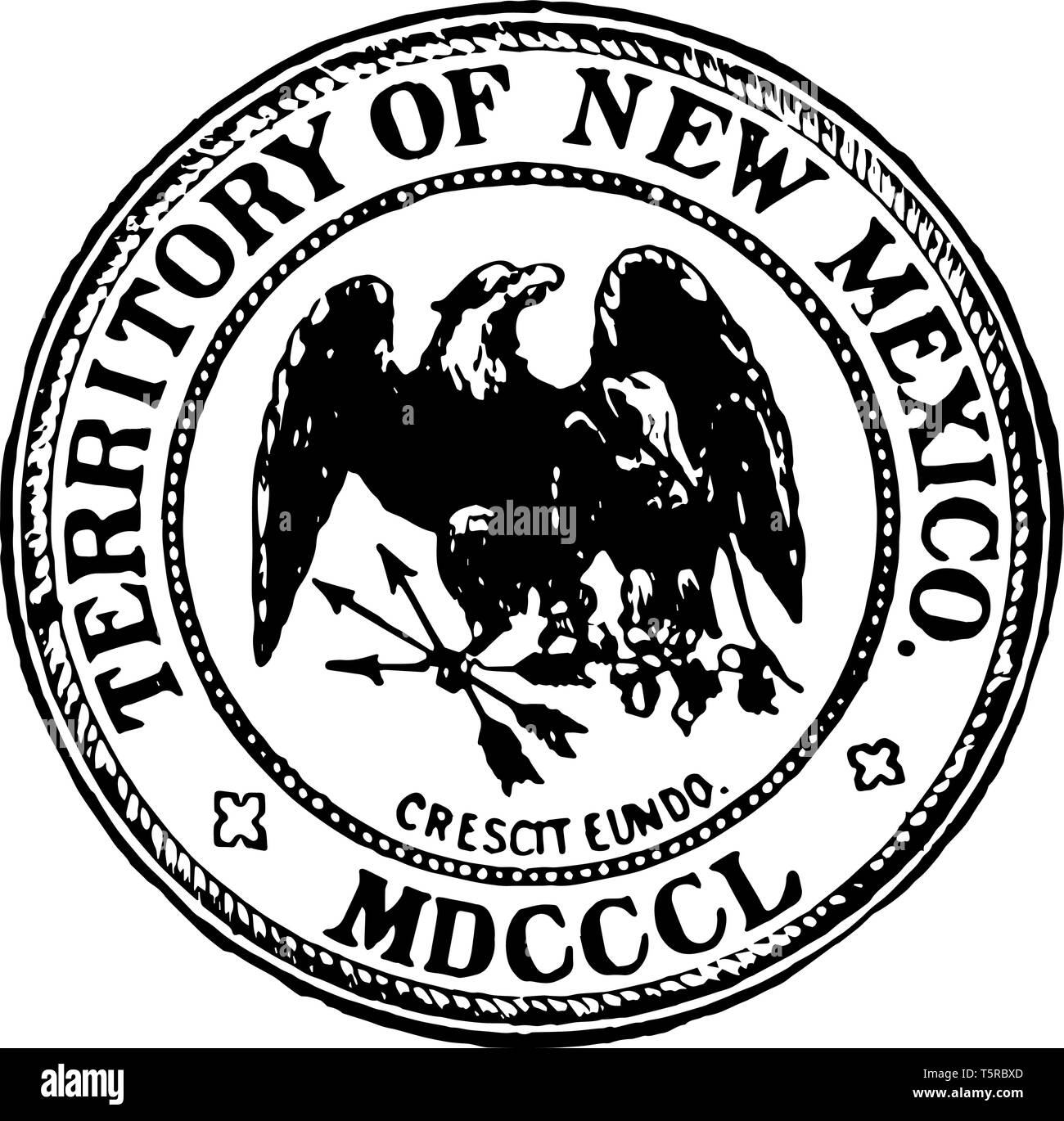 The great seal of state of New Mexico shows that new mexico still holds on to its mexican, American, Spanish traditions as mexican eagle is small and  Stock Vector