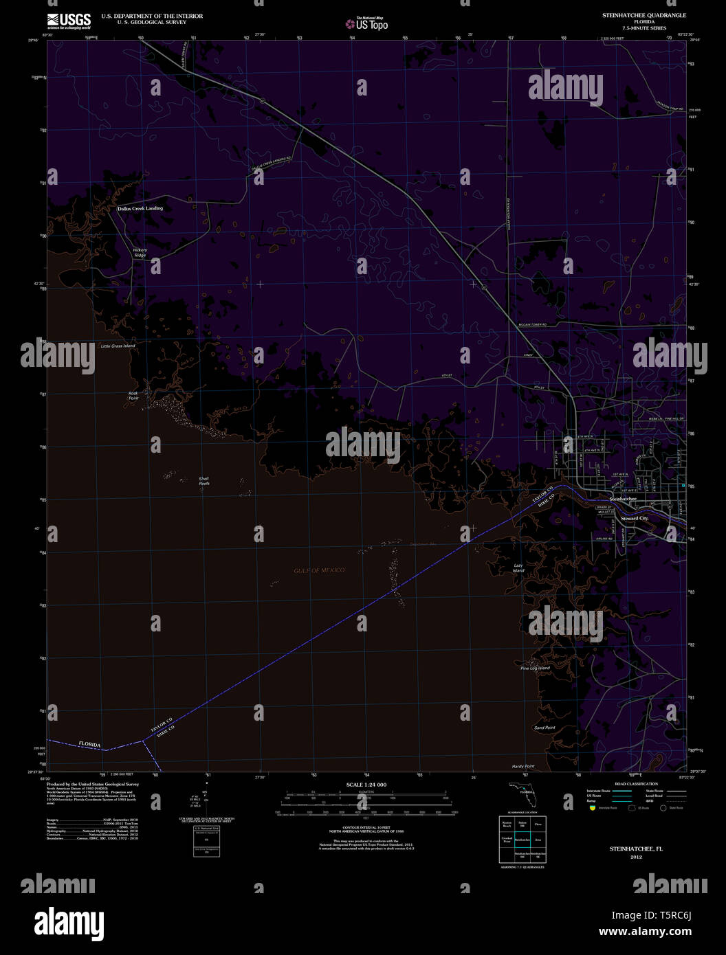 Map of steinhatchee hi res stock - Usgs Topo Map Florida Fl Steinhatchee 20120808 Tm Inverted Restoration T5RC6J