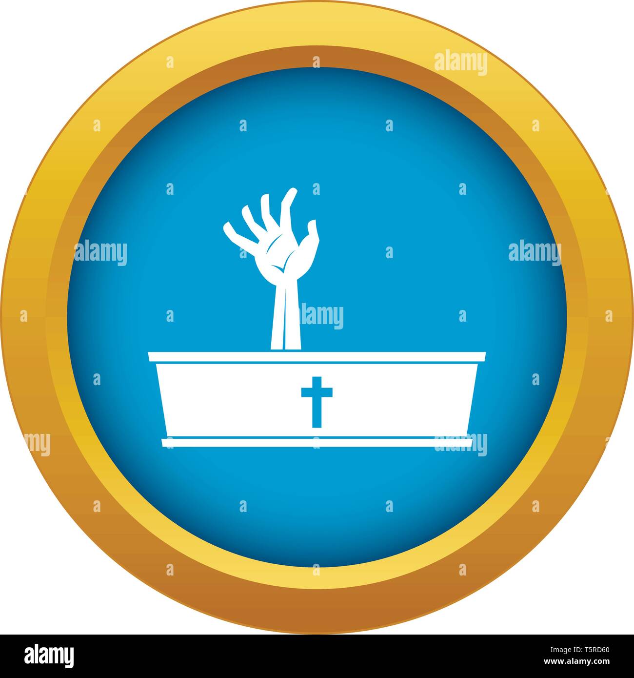 Zombie hand coming out of his coffin icon blue vector isolated Stock