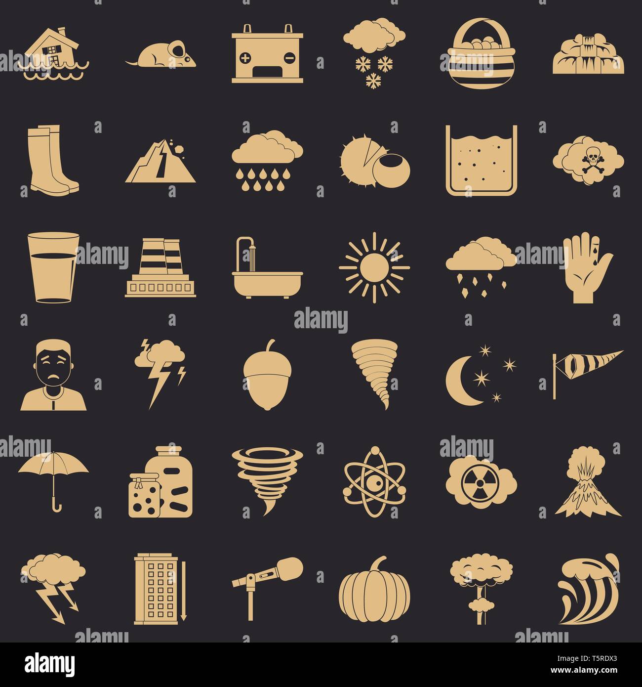 Weather icons set, simple style Stock Vector