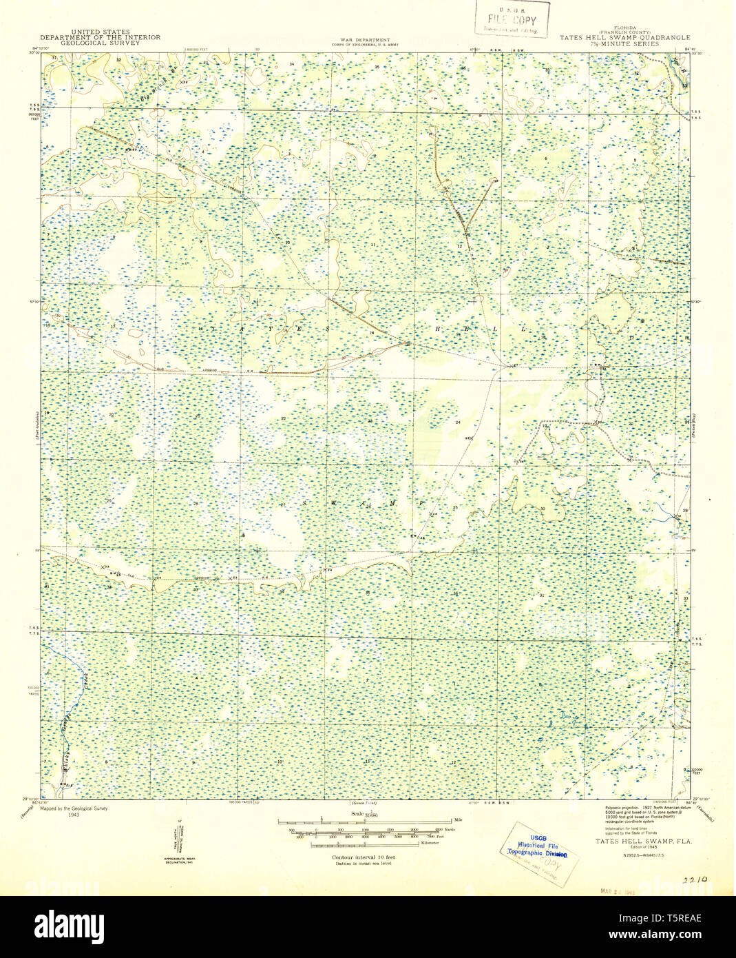 USGS TOPO Map Florida FL Tates Hell Swamp 348809 1945 31680 Restoration ...