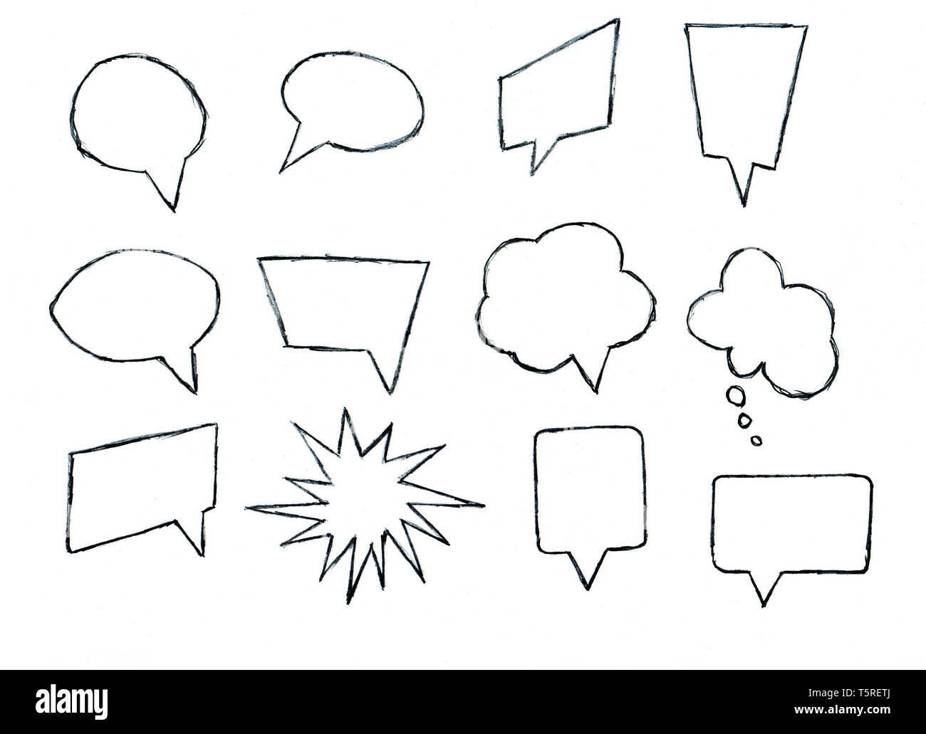 Set Of Pencil Drawn Speech Bubbles For Design And Decoration Of Chat Dialogues Animation Or Comics Flat Design Stock Photo Alamy