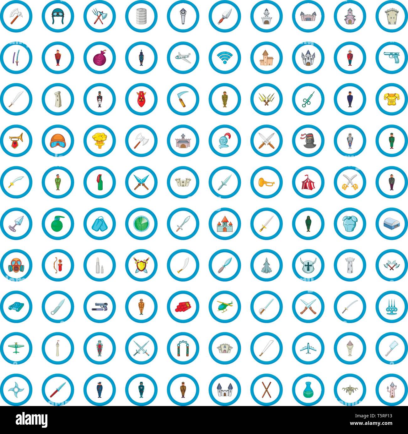 100 war icons set, cartoon style Stock Vector