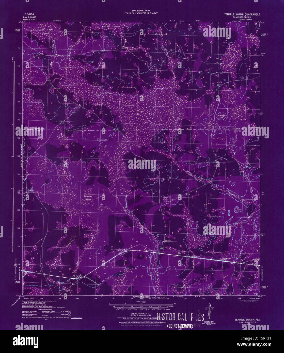 USGS TOPO Map Florida FL Tenmile - Usgs Topo Map Florida Fl Tenmile Swamp 348848 1945 31680 Inverted Restoration T5RF31