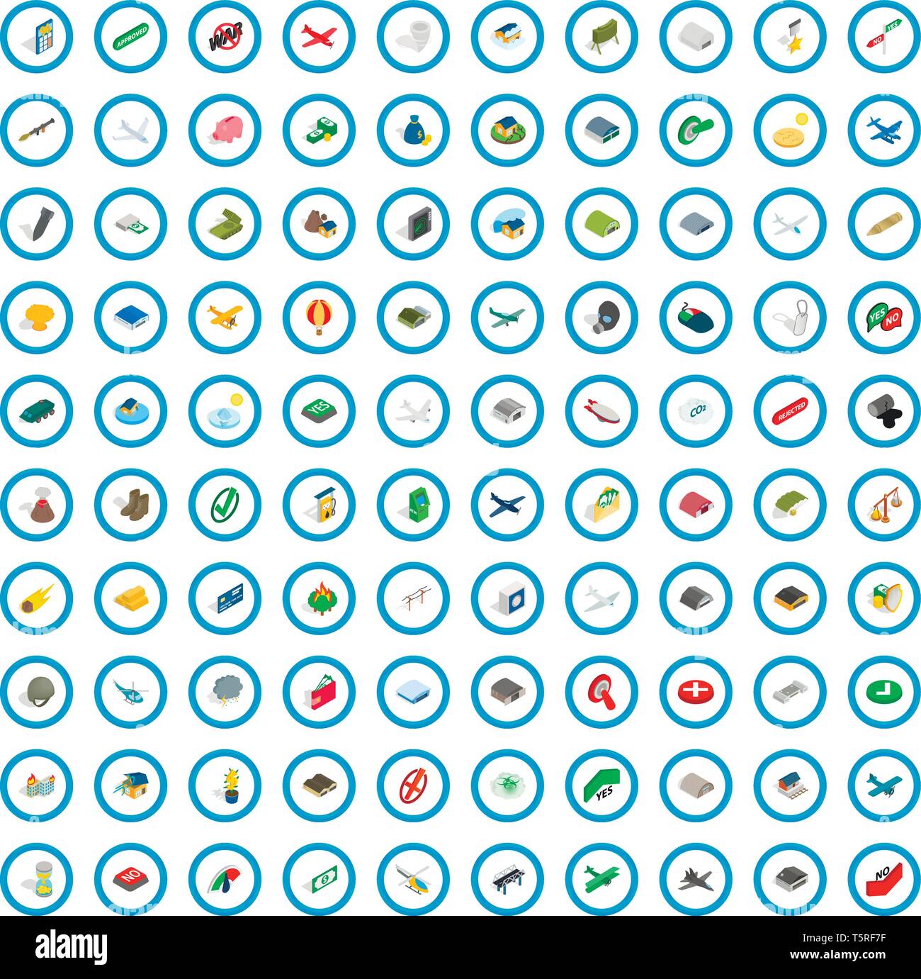100 war icons set, isometric 3d style Stock Vector