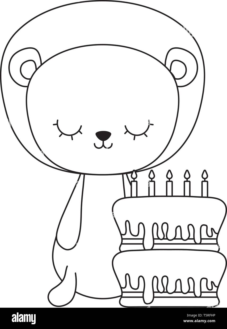 cute lion with cake of birthday vector illustration design Stock Vector ...