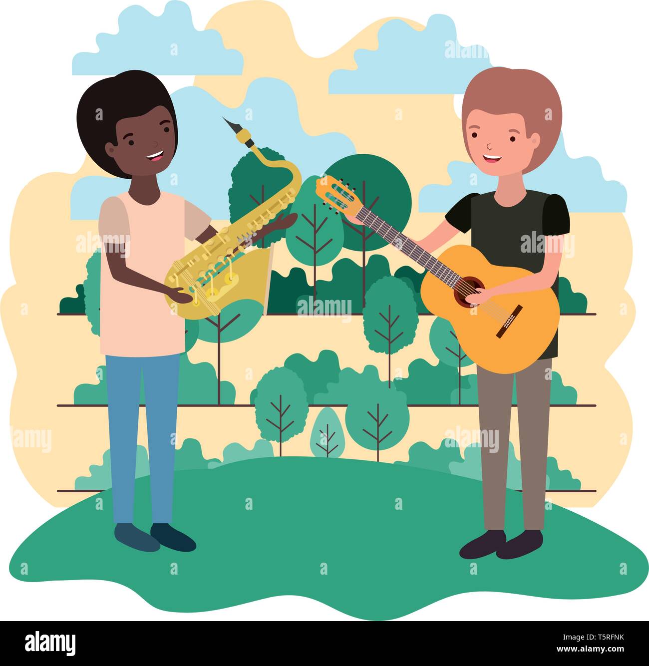 men with musical instruments in landscape Stock Vector Image & Art - Alamy