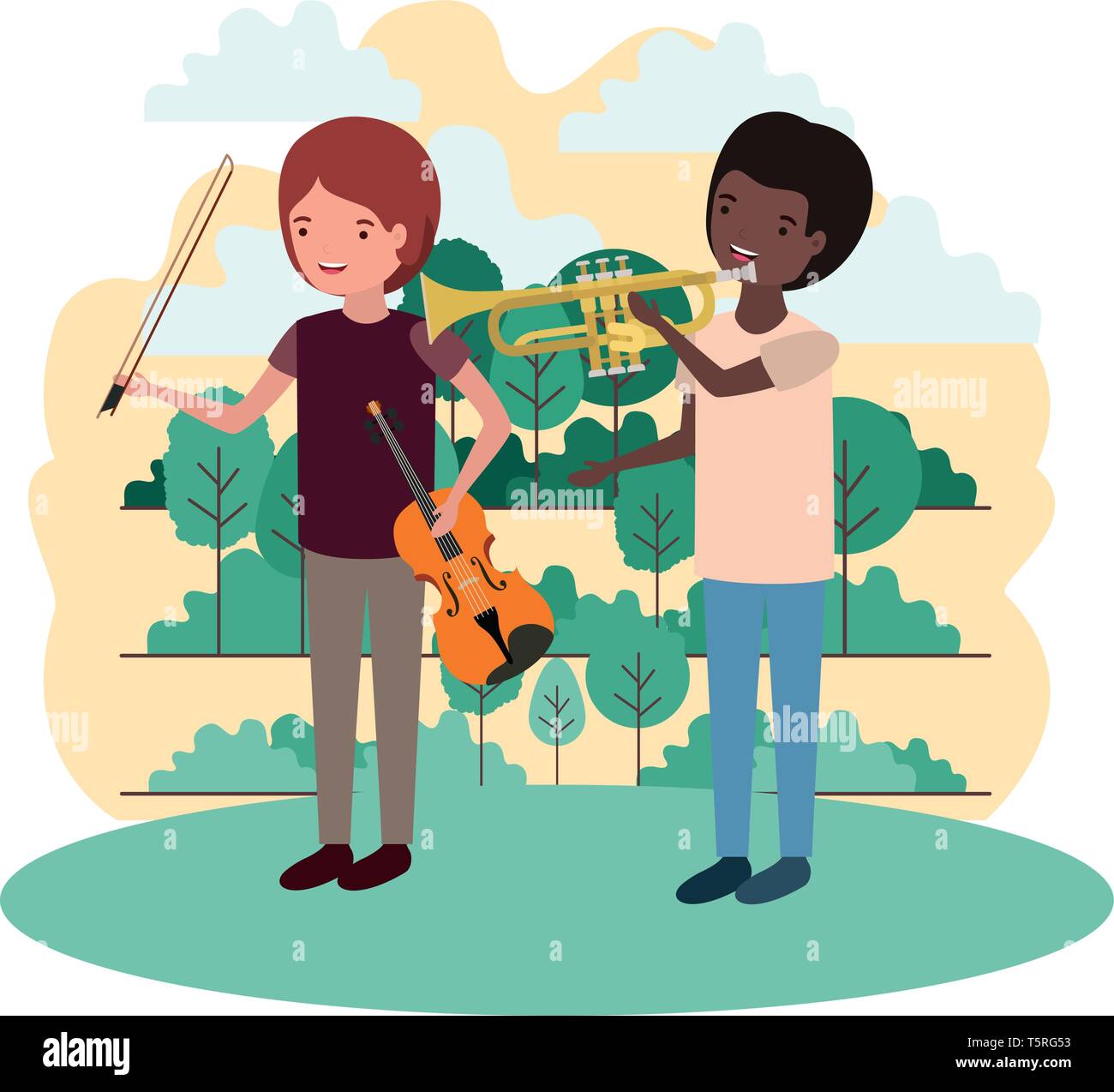 men with musical instruments in landscape Stock Vector Image & Art - Alamy