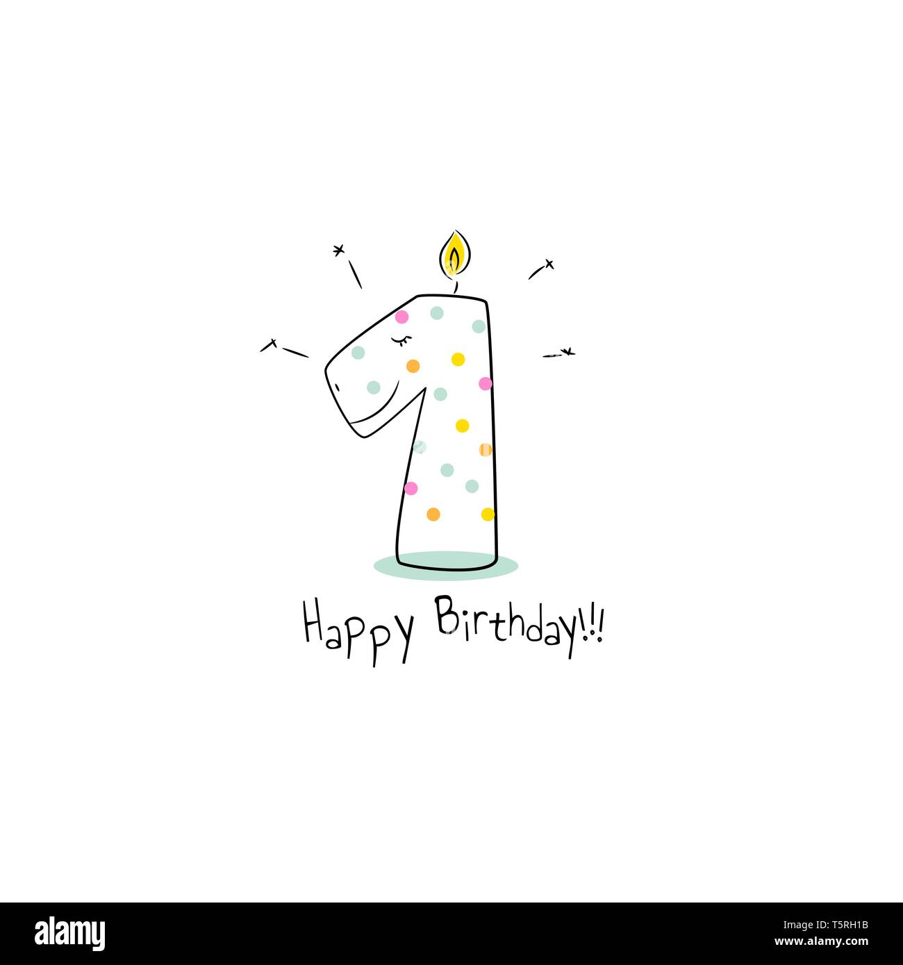 First birthday dino candle card design template. Stock Vector