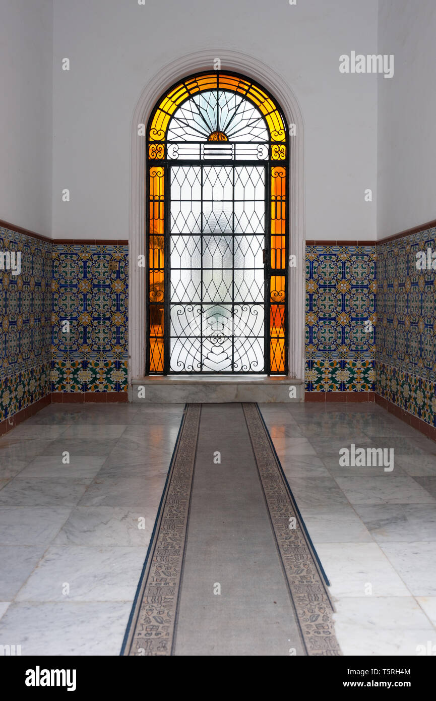 Stained glass door in Moorish influenced Spanish townhouse Stock Photo