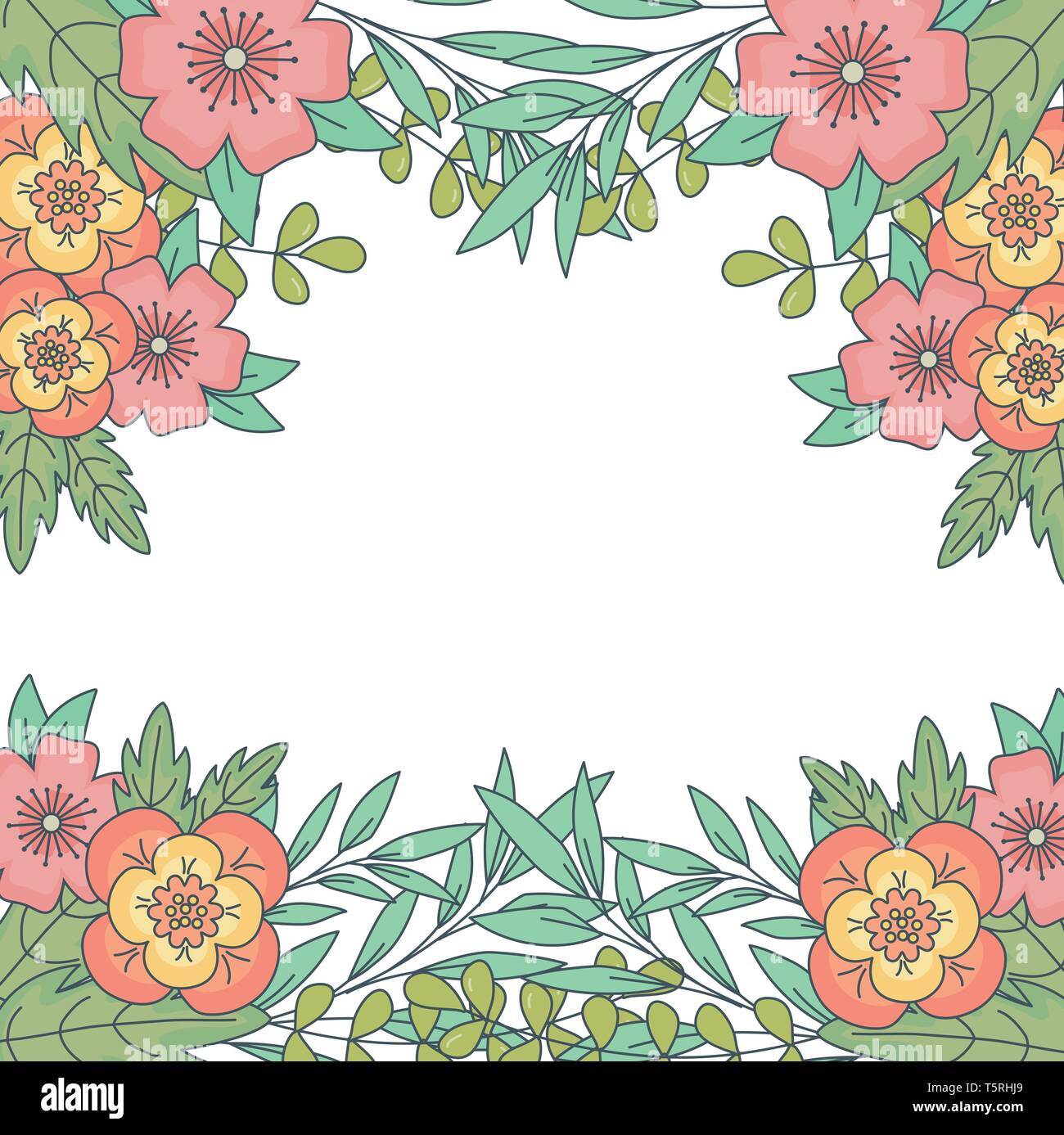 floral nature flowers frame cartoon vector illustration graphic design