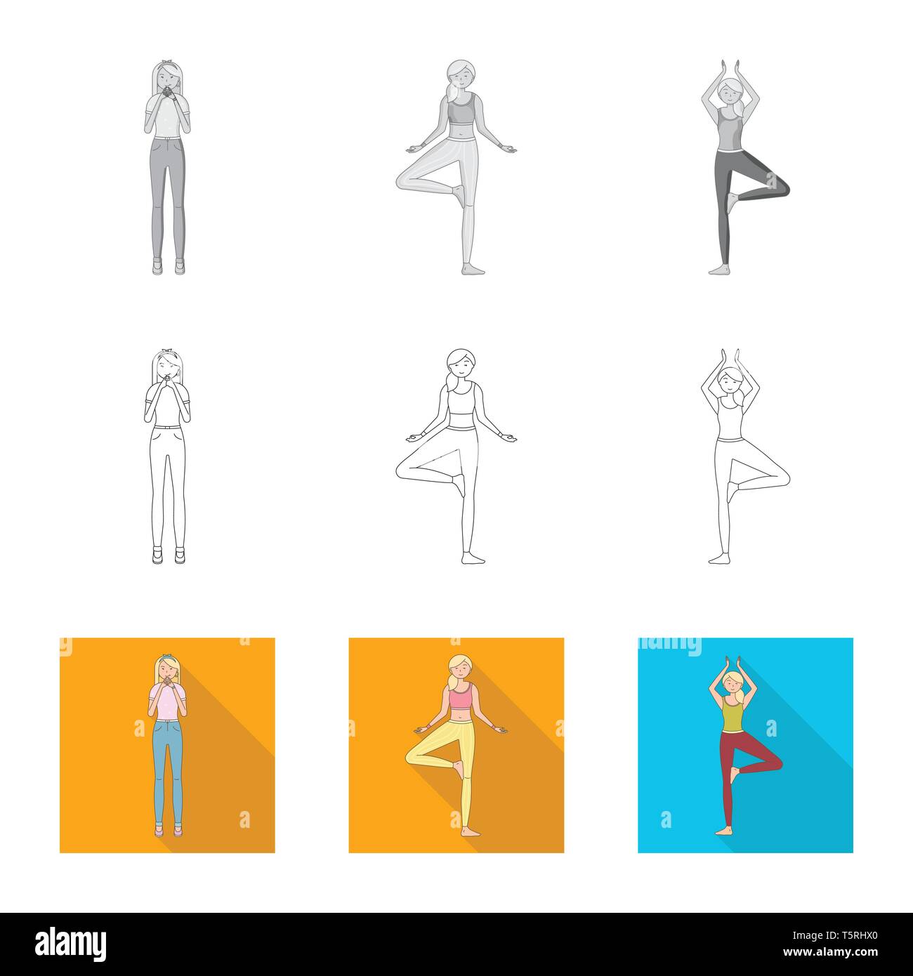 Vector design of posture and mood symbol. Set of posture and female vector icon for stock. Stock Vector