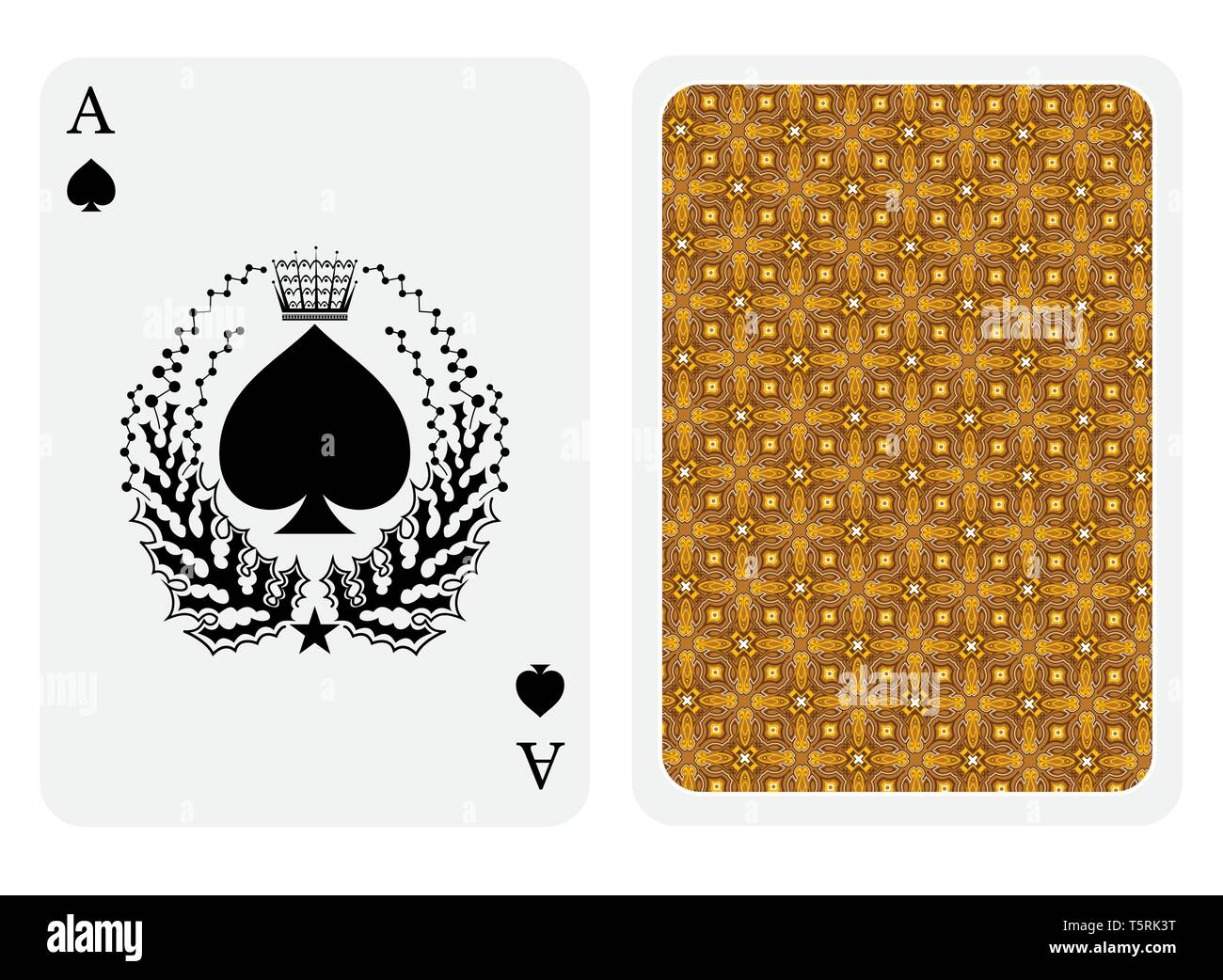 Ace of spades face with spades inside wreath and back gold texture suit
