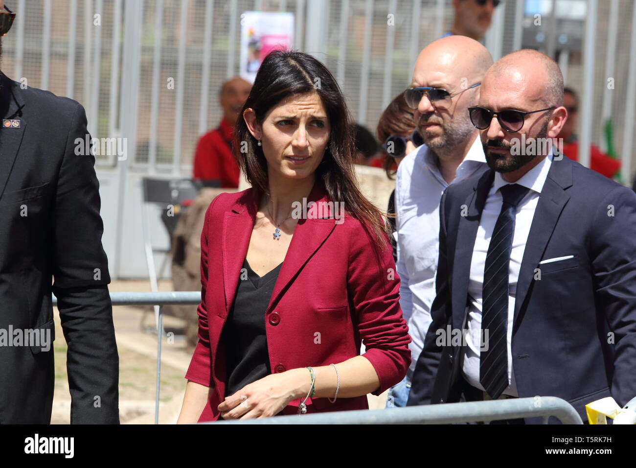 Rome, Italy - April 25, 2019: Mayor Virginia Raggi leaves the stage of ...