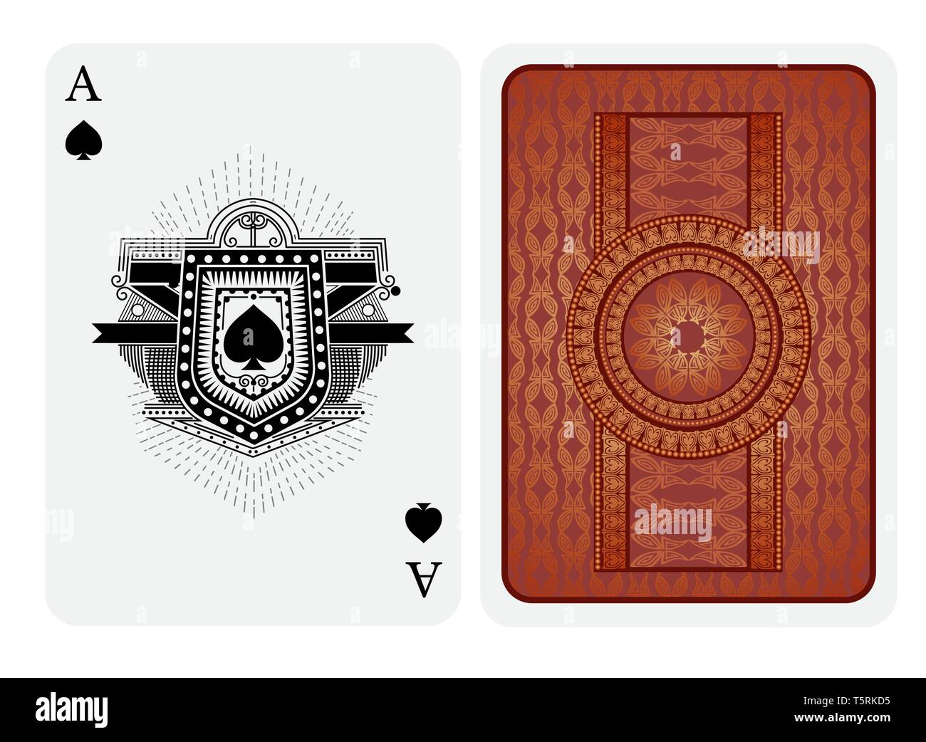 Ace of spades in line style shield face and back with pink gold texture