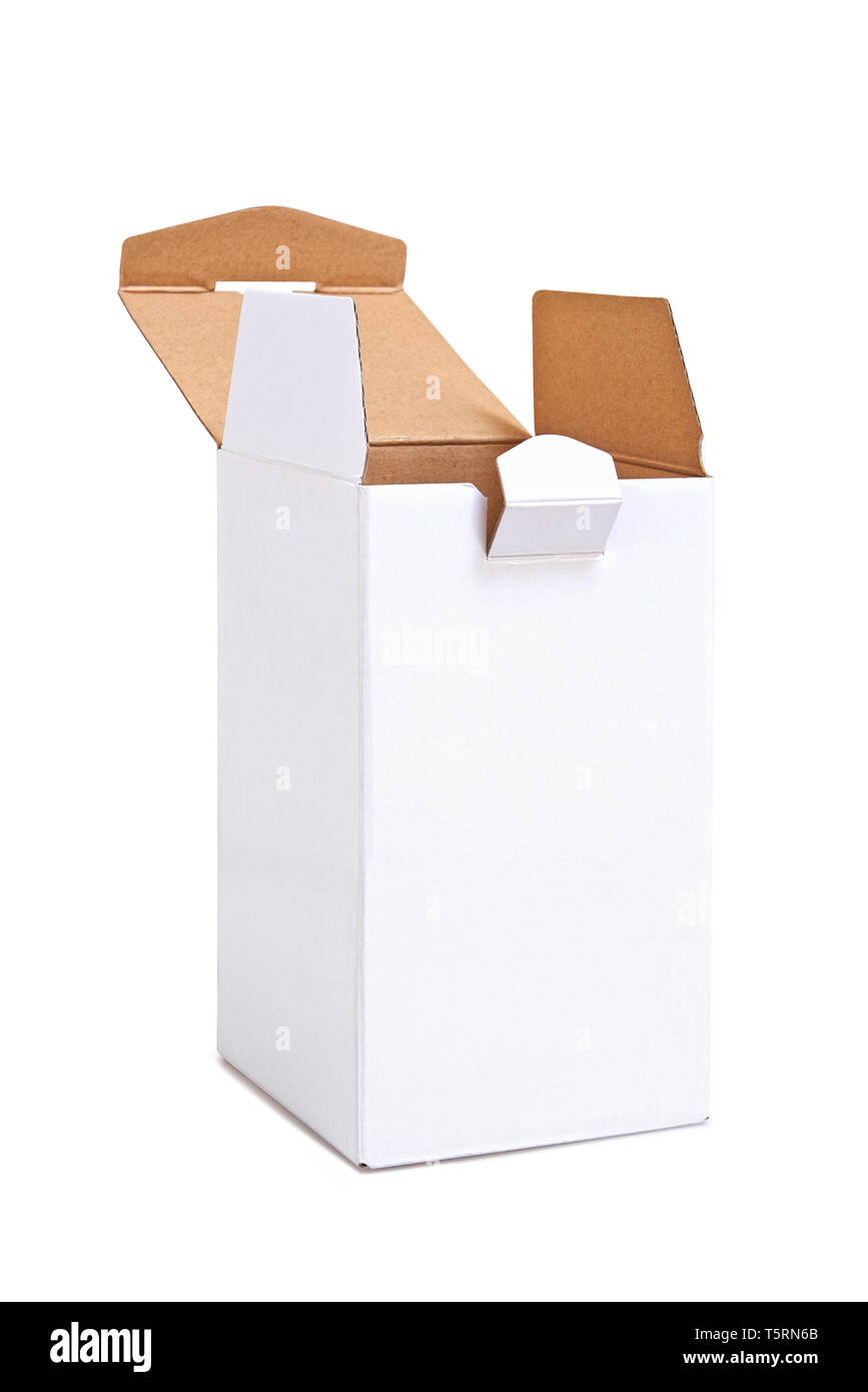 Real Vertical blank carton box opened isolated on white with clipping path  Stock Photo - Alamy