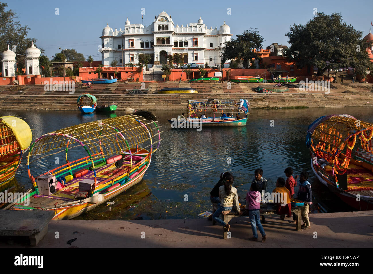 Boats for tourists, Mandakini river, Chitrakoot ( India) Stock Photo
