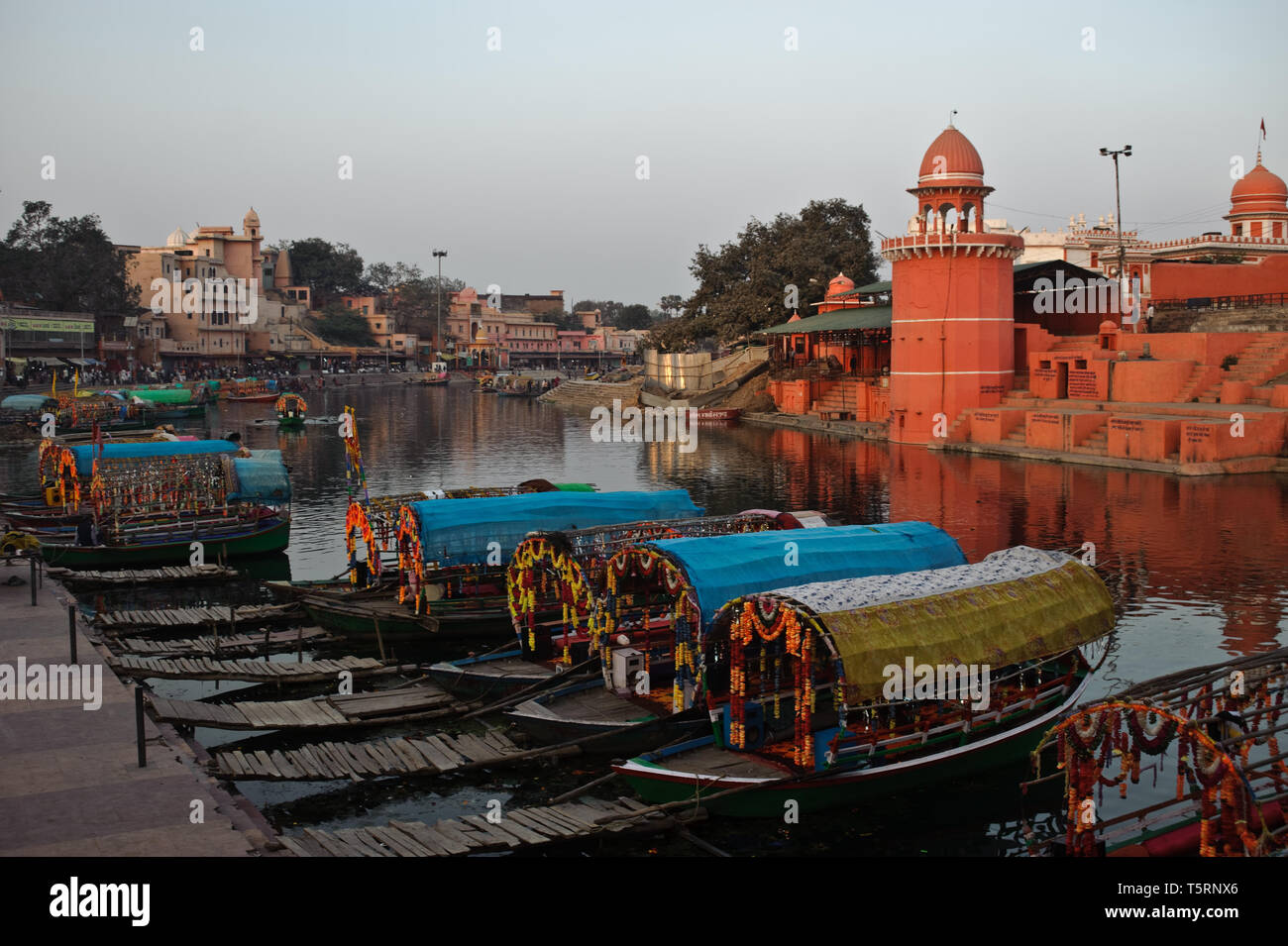 Boats for tourists, Mandakini river, Chitrakoot ( India) Stock Photo