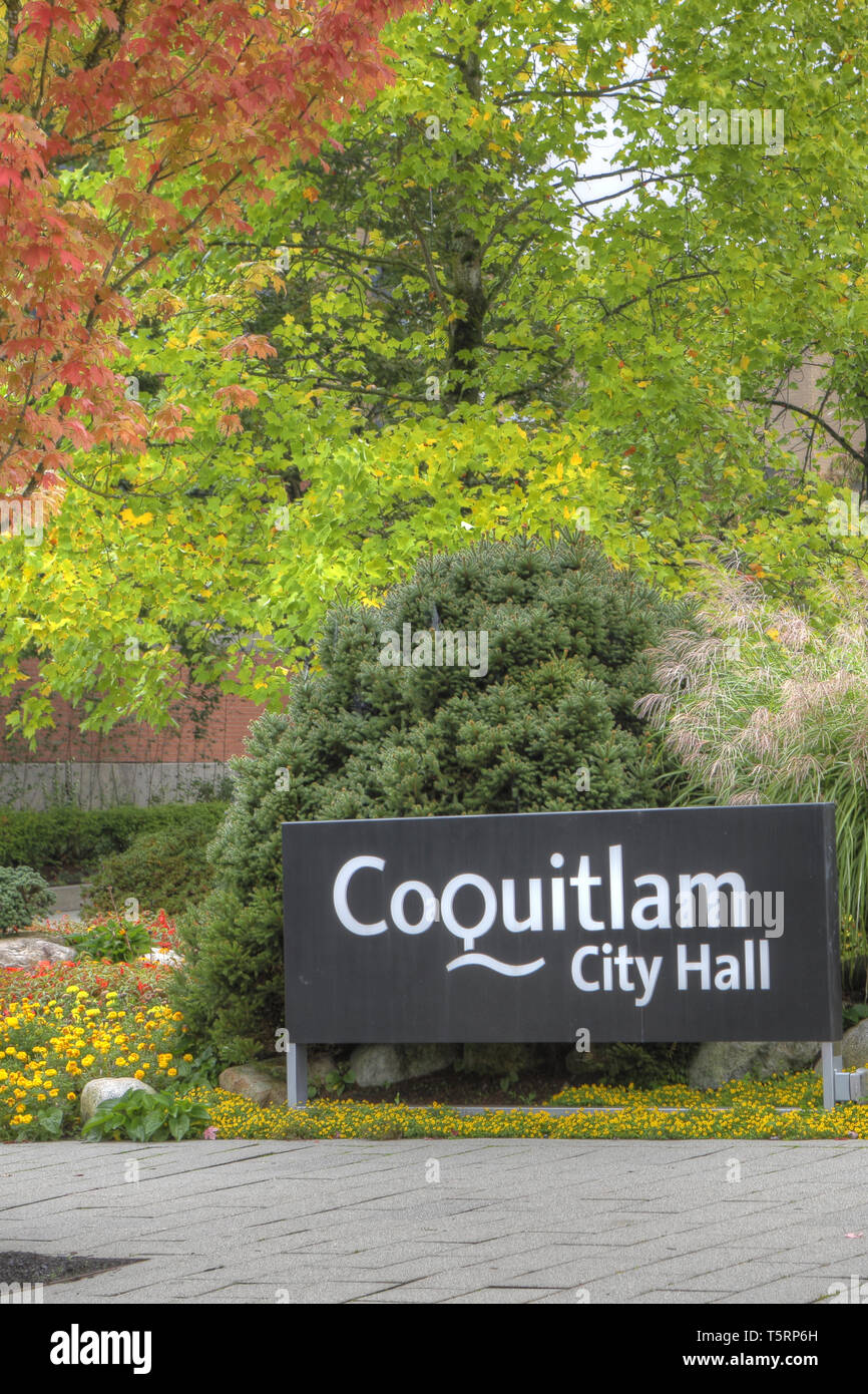 A Vertical view of Coquitlam, Canada City Hall Stock Photo