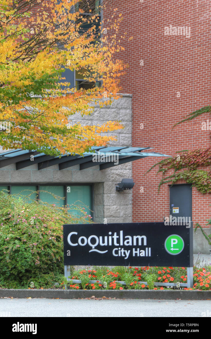 A Vertical view of Coquitlam, British Columbia City Hall Stock Photo