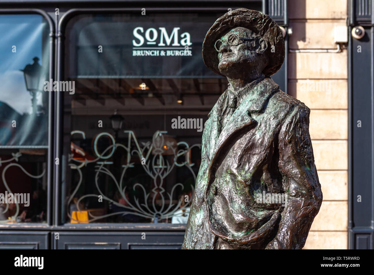 Dublin, Ireland March 2019. James Joyce Statue depicting the