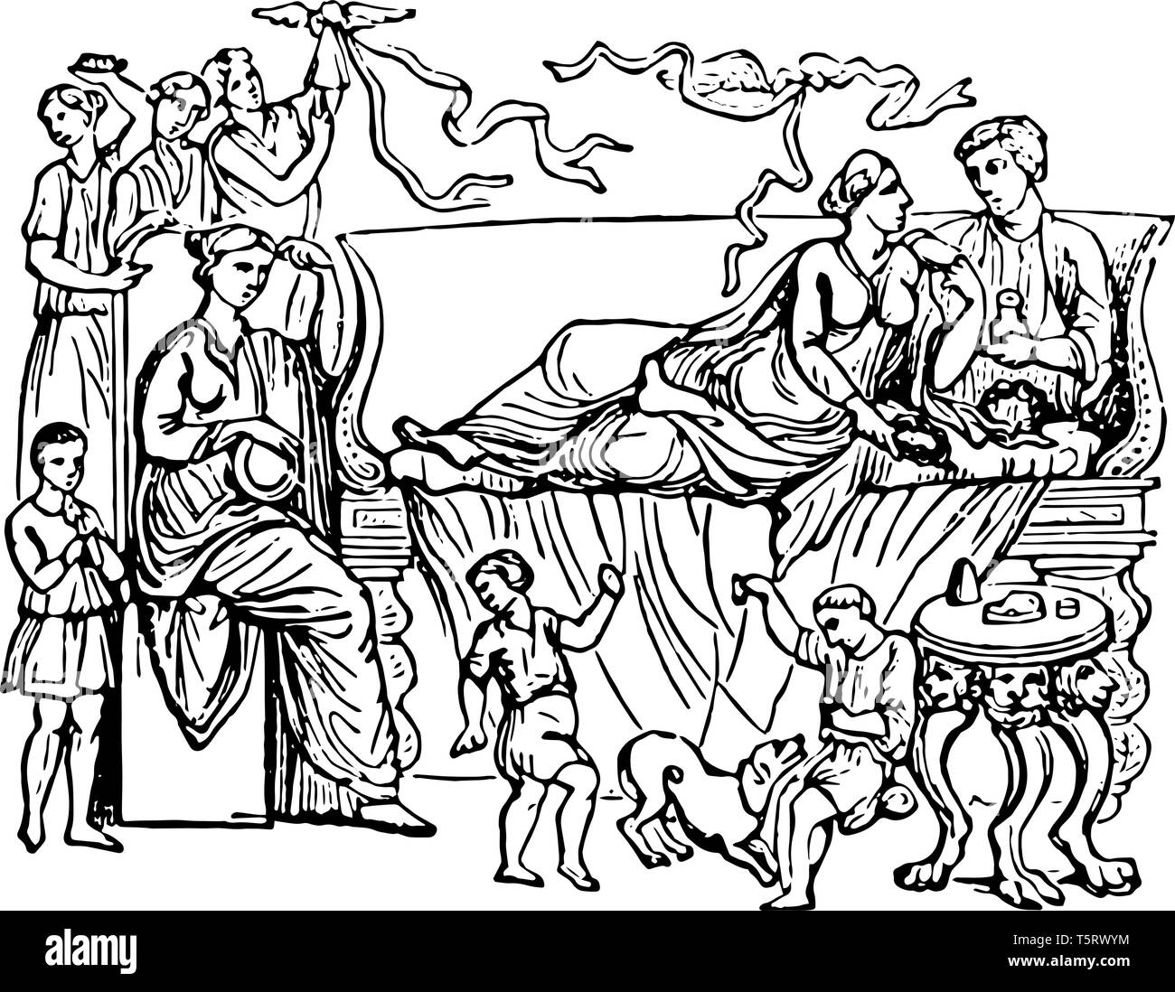 A Couple Sitting On The Couch In Reclined Posture And The Children