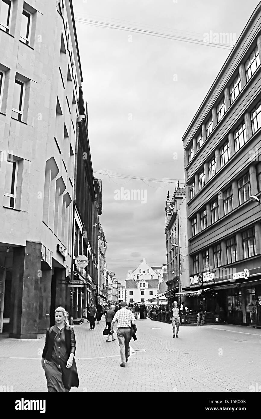 RIGA, LATVIA - AUGUST 28, 2018: View of Kalku Street Stock Photo