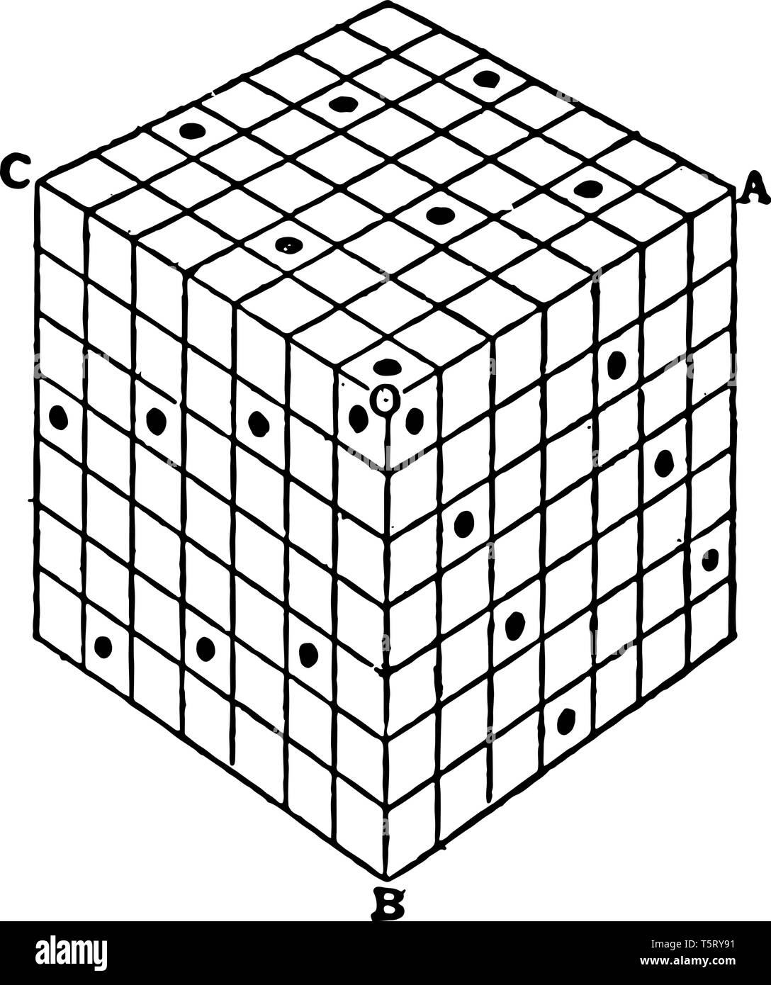 The image shows the Nasik Cube. Its various sections have the same unique properties and is also called magic hypercube, vintage line drawing or engra Stock Vector