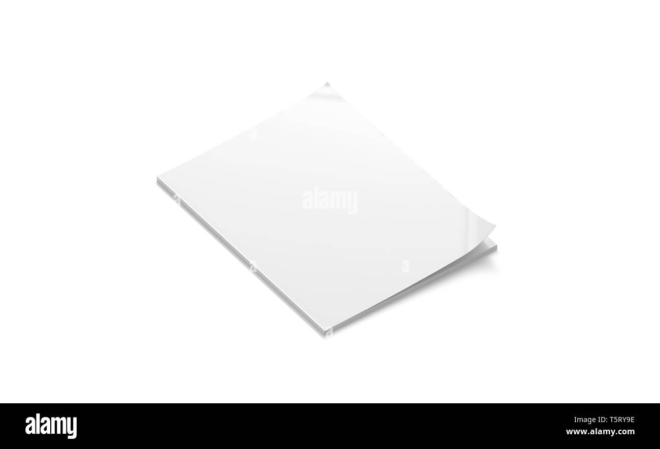 Blank white closed magazine mockup, isolated, side view, 3d rendering. White journal softcover mock up lies. Catalog brochure template. Empty notebook Stock Photo