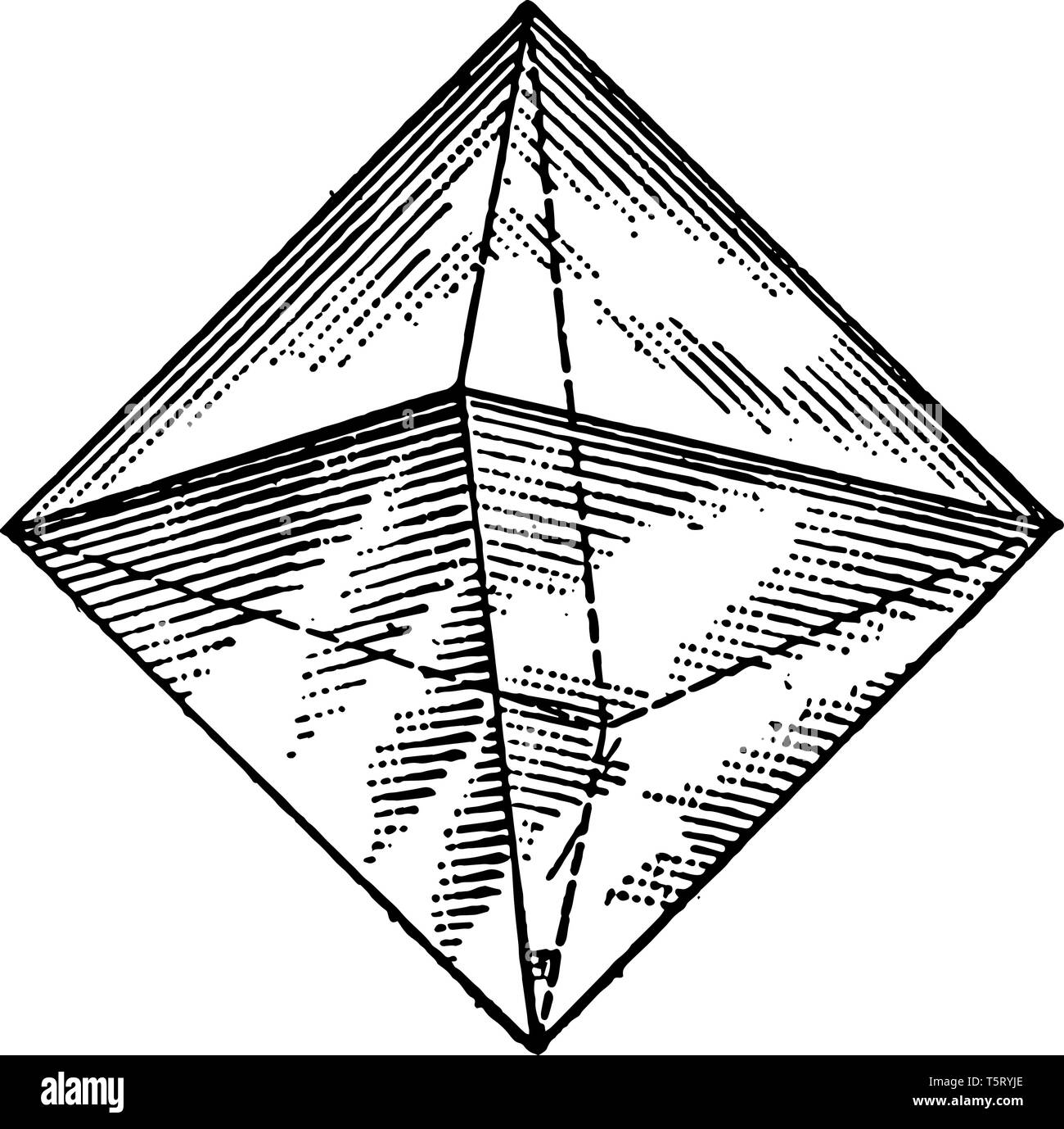 A diagram of a regular octahedron. It is a polyhedron with eight faces