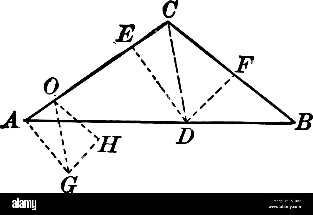 An image showing a triangle with segments, vintage line drawing or engraving illustration Stock