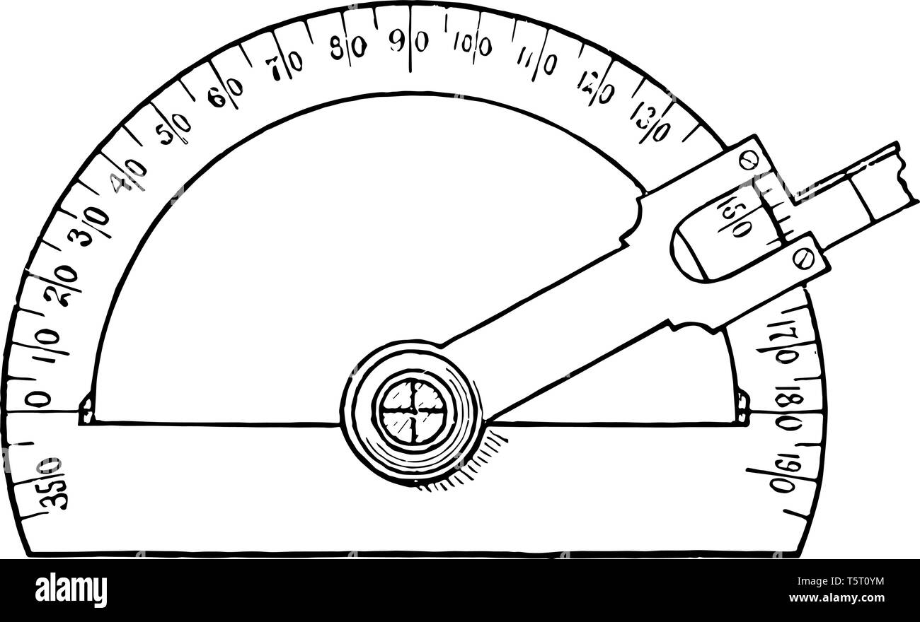 A math tool used for measuring angles on blueprints. It has a tool to adjust the screw and the pointed bar outside to adjust markings depending upon t Stock Vector