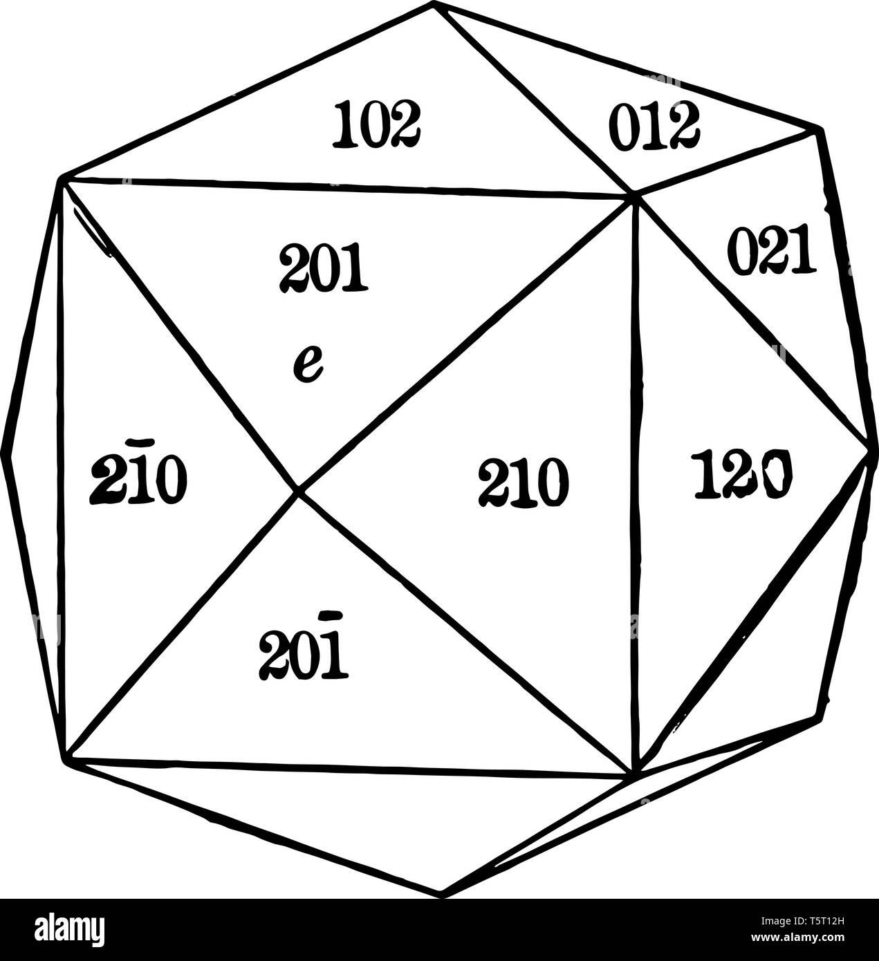A diagram of Tetrahexahedron. It is a form composed of twenty-four isosceles triangular faces, each of which crosses an axis in the unit, the second i Stock Vector