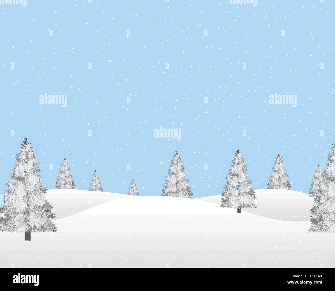 Winter landscape with snowy pine trees. Stock Vector