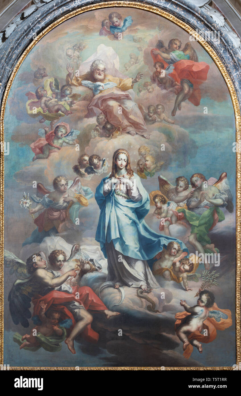 CATANIA, ITALY - APRIL 7, 2018: The painting of Immaculate Conception in church Chiesa di San Benedetto by Sebastiano Lo Monaco (1750 - 1800). Stock Photo