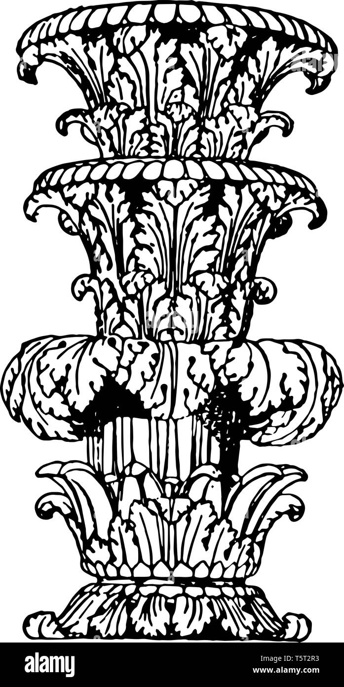 A candle holder for large candles, vintage line drawing or engraving