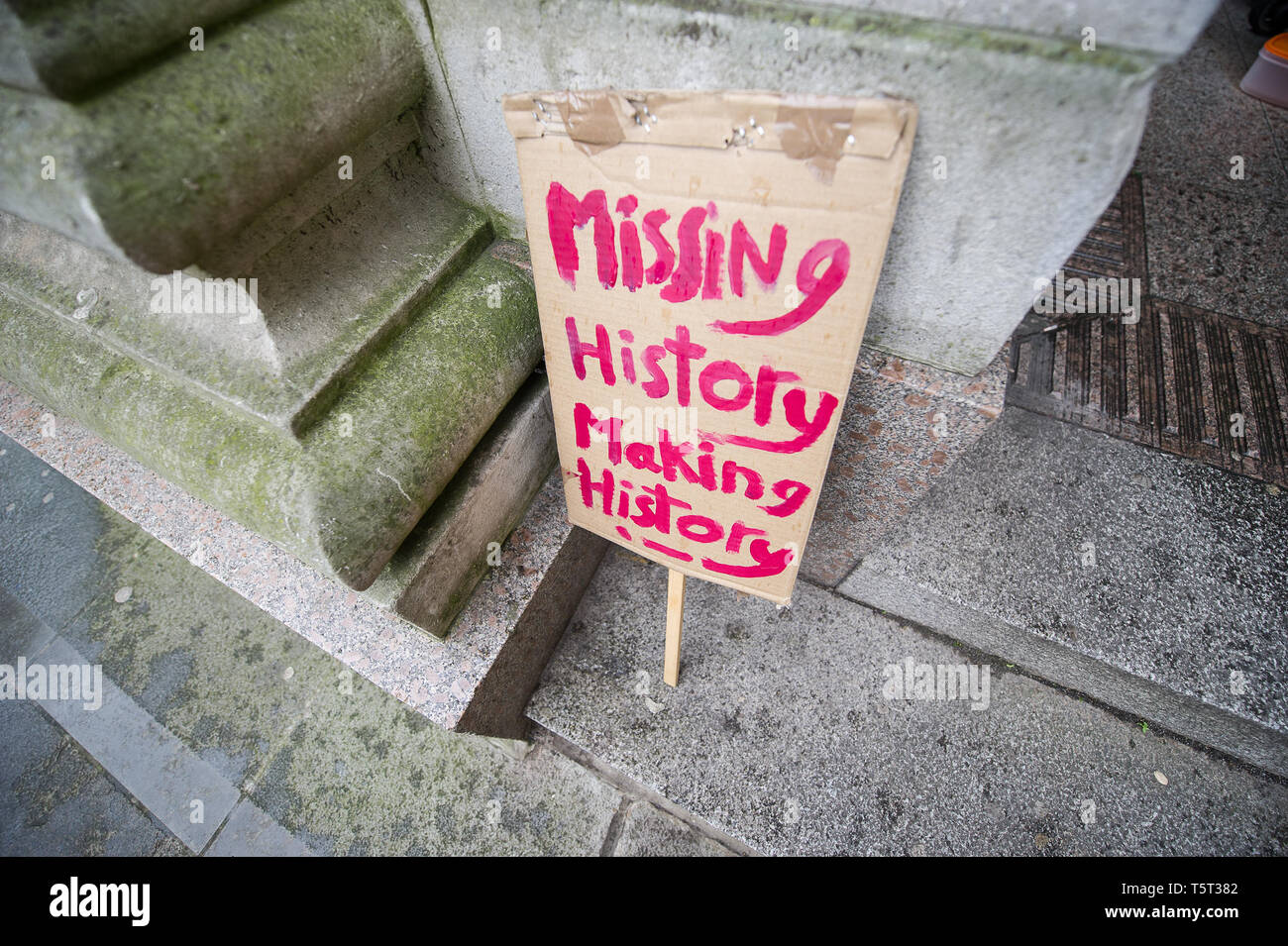 A climate change placard seen during the weekly Extinction Rebellion protest outside Manchester Central Library.  Extinction Rebellion is a socio-political movement which uses nonviolent resistance to protest against climate breakdown, biodiversity loss, and the risk of human extinction and ecological collapse. Stock Photo