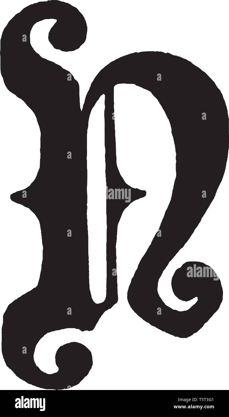 A letter N in medieval lettering, vintage line drawing or engraving illustration Stock Vector